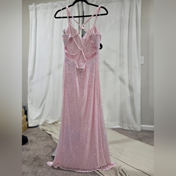 Morgan & Co Ice Pink Sequin Strappy Back Gown - Picture 4 of 8